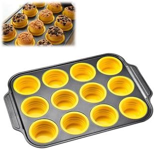 Gantodly Silicone Muffin Pan, 2026 New Muffin Pans Nonstick 6/12 for Baking with Metal Frame, Muffin Tins Easy to Pop Non Stick Cupcake Pan Bakeware for Oven, Egg Silicone Mold (Yellow, 12 Cup)