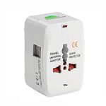 FYUGO International Travel Adapter - All-in-One Universal AC Powewr Plug Adapter Wall Charger with Dual USB Charging Ports for US,AUS,NZ,EU,UK (White) (Rectangle with USB, 1)