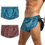 Men Booty Shorts Satin Silk Pajama Boxers Side Split Running Panty Elastic Waist Loose Fit Casual Yoga Sport Shorts Sexy Ranger Underwear Loungewear