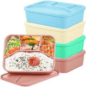 Ziliny 4 Pcs Silicone Bento Box Reusable Lunch Container Smooth Leak Proof Lunch Box Rectangle Bento Boxes for Adult Work Travel Food Meal Compartment Storage, 4 Colors (Bright Colors)