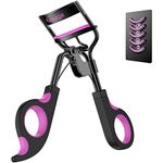 Kaasage Eyelash Curler with Refill Silicone Pads Plus and Eyebrow Clip Tweezer Remover (Black)