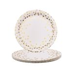 TOPWAYS Disposable Paper Plates, 7inch 25 Pcs White Champagne Gold Dot Large Paper Plates Party Tableware Dinnerware Disposable Dish Platess for Weddings Birthday Engagement Christmas BBQ Picnics