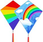 Kaiciuss 2 Pack Diamond Rainbow Kites for Kids, Beach Kite for Boys and Girls, Easy Flying Kite Kit for Toddlers and Beginners, Each Kite Comes with A Kite Handle with 300 FT String