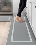 DEXI Kitchen Rugs and Mats for Floor Runner Rug Thin Non Skid Washable Pad Comfort Sink Mat for Laundry Room, Hallway, Set of 2, 43 x 75 + 43 x 150CM, Grey