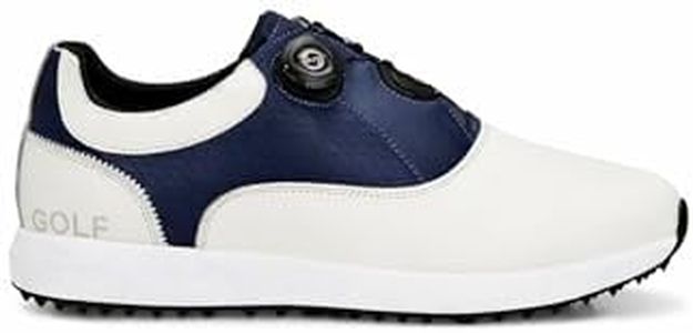 HITCARO Men's Proffessional Leather Golf Shoes | Lace-Up | Waterproof | Comfortable | Breathable (WHT/Blue, UK Footwear Size System, Adult, Men, Numeric, Medium, 8)