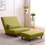 CosyLabs Mango Wood Borneo | Recliner Chair | Floor Sofa | Low Floor Seating | Floor Lounger Parent (Sofa With Pouffe, Olive Green, 1 Seater)