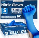 Supmedic Blue Nitrile Exam Gloves, 5 mil Powder-Free Chemo-Rated Food Safe Disposable Medical Glove, 100 Pcs (Small)