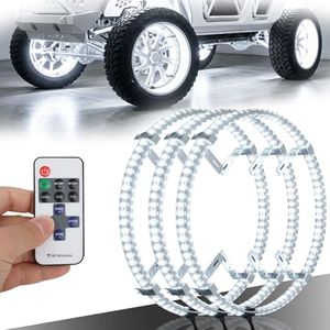 4PCS 17" Double Row Wheel Lights for Truck Car SUV Pickup, Pure White Wheel Lights with Remote Control, Turn Signal & Brake Light Function, 5-24V