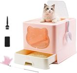 HelloMiao Fully Enclosed Cat Litter Box with Lid, Foldable Extra Large Cat Toilet, Drawer Type Cat Litter Tray with Plastic Scoop, Suitable for Cats Under 17.6Ib(8kg) (Lightpink)