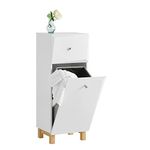 SoBuy BZR93-W, Laundry Cabinet Laundry Chest Bathroom Storage Cabinet with Drawer and Laundry Basket, W34 x D30 x H90cm