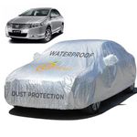 Enew Car Cover for Honda City i-VTEC - Waterproof, Textured Surface, Triple Stitched, Mirror & UV Protection, Dustproof, Fade-Resistant, without Antenna Pockets - Silver Look