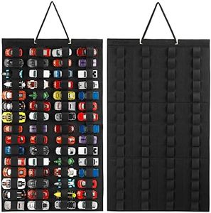 JOYMOMO Hanging Storage Organizer for Toy Cars Felt Display Case Hold Up 60 Toy Cars (Without Accessories)(Black)