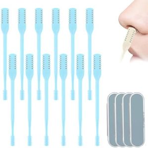 Hair Cutter, Nasal Hairs Remover Tool, 360° Rotating Portable Manual Nose Hair Remover, Double Sided Noses Hairs Knife Travel Essentials (Blue, 12 PCS)