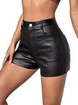 MakeMeChic Women's High Waisted Leather Look Stretchy Skinny Denim Shorts Black M