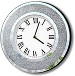 DMDFIRST Bling Silver Round Mirror Clock 12inch. Glam Sparkle Twinkle Shining Mirrored Wall Clock for Wall Decoration Silver Glass Mirror Home Decor. AA Battery is not Included.