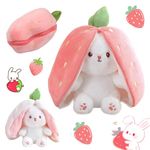 VidFair Rabbit Muppet Toys Cute Reversible Carrot Bunny Strawberry Plush Pillow with Zipper Toy Floppy Ear Soft Stuffed Dolls Easter Children's Day Birthday Gift for Boys Girls(18cm/7.1in)