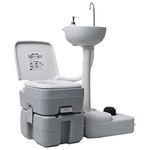 vidaXL Portable Camping Toilet and Handwash Stand Set - Hygienic Outdoor Sanitation Facilities with Large Capacity, Efficient Flushing System, Sturdy Material in Grey