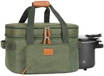 FUN ELEMENTS Double Layer Slow Cooker Carrying Bag for 6-8 Quart Oval CrockPot, Insulated Travel Carrier with Support Pad and Adjustable Straps, Top Zip Compartment and Front Pocket for Utensils,Green
