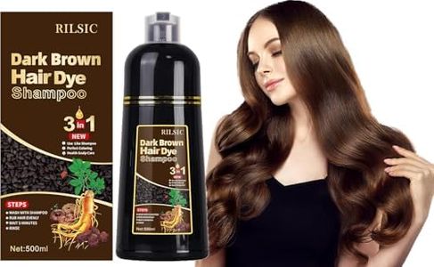 Hair Dye Shampoo 3 in 1, 500ML Instant Hair Color Shampoo for Grey Hair Coverage, Hair Colour Shampoo - Long Lasting - Black Hair Dye Cororing in Minutes for Men Women (Dark Brown)