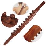 Wooden Gua Sha Tools Manual Back Massage Sticks Bar Therapy Scraping Lymphatic Drainage, Body Massager Sculpting Guasha Tools for Neck Shoulder Back abdomen Leg Double Row 20 Beads SPA