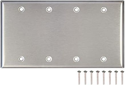 Airmont Products AP-10414, Stainless Steel Blank Wall Plate, 4 Gang Standard Size 4.50" x 8.19" Corrosion and Heat Resistant, Unbreakable Metal, Silver, Cover Unused Electrical Sockets or Switch Holes