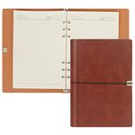 Songaa Leather A5 Ring Binder Notebook, 6 Ring A5 Planner Binder with A5 Refill Papers, Travel Binder Journal Personal Planner with Ring Binder, Refillable PU Leather Journal Writing Notebook Brown