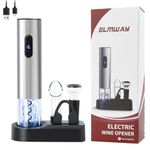 ELMWAY Electric Wine Opener Set, Rechargeable Wine Bottle Opener with Storage Base, Foil Cutter, Vacuum Stopper, Aerator Pourer, LED Indicator, Automatic Wine Opener Gift (Stainless Steel)