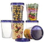 PLASTICPRO 6 Pack Twist Cap Food Storage Containers with Blue Screw on Lid- 32 oz Reusable Meal Prep Containers - Freezer and Microwave Safe Blue Plastic Food Storage