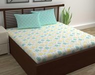 Divine Casa Cotton Blend Double Bedsheet with 2 Pillow Cover | Carnatious Design Pillow Cover | Size 222 x 254 cm, Sunshine