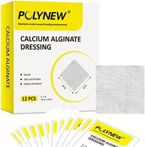 Polynew Calcium Alginate Wound Dressing, 4'' x 4''-12 Pcs/Box Soft and Highly Absorbent Pads, Home Health Care, Medical Supplies for Wound Care