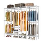 KZOBYD Clothes Rails Heavy Duty Clothing Rail, Freestanding Wardrobe Closet Rack with 4 Hanging Rods Adjustable Storage Shelves Clothing Garment Rack Coat Rails Rack with Wire Storage Shelves (White)