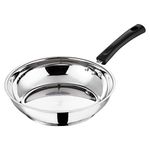 Vinod Stainless Steel Frypan - 22 cm | Skillet Pan for Frying | SAS Bottom | Cool Touch Bakelite Handle | Induction and Gas Base| 2 Year Warranty - Silver