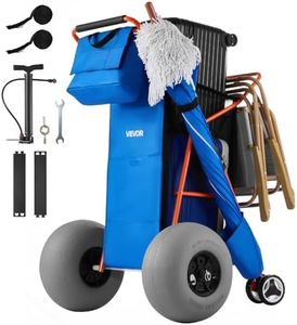 VEVOR Beach Cart with Large Wheels for Sand, 165 lbs Load Capacity, Heavy Duty Folding Beach Wagon with 12" Balloon Wheels, Insulated Cooler Bag, Umbrella Holder, Holds 4 Chairs for Camping & Fishing