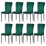 AINPECCA Velvet Green Dining Chairs Set of 8- Armless High Back Upholstered Soft Seat with Black Metal Legs for Dining Room, Kitchen Room (Green, 8)