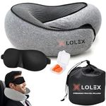 LOLEX™ Travel Pillow, Neck Pillow Travel, Travel Neck Pillow for Airplane with Eye Mask, Pure Cotton Memory Foam Pillow, Airplane Pillow for Travelling, Sleeping Rest, Car, Train and Home