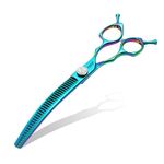 Professional Curved Thinning Shears Dog Grooming Scissors 7.5'' Blue Green Curved Chunkers Shears for Grooming Large Dogs Pet 35 Teeth Japan 440C(Curved Chunkers,Turquoise)