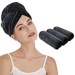 KinHwa Hair Towel Wrap for Women Super Absorbent Hair Drying Towel Turban Fit All Hair Lengths Types 3 Pack Black