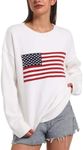 Ugerlov Women's Oversized American Flag Sweater Long Sleeve Crewneck Knit USA Sweaters 2024 Fall Chunky Warm Pullover Tops, White, Small-Medium