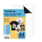 TECKWRAP Premium Inkjet T Shirt Heat Transfer Paper A4 x 10 Sheets for Dark or Light Fabric Iron On Transfer Paper 210mm x 297mm Printable Transfer Paper Compatible with Inkjet Printer