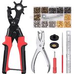 COLFULINE Leather Hole Punch Set, Belt Puncher Heavy Duty Revolving Plier Tool with 240 Leather Rivets for Punching Round Holes in Leather, Belts, Plastic, Crafts, Card, Rubber, Canvas, Fabric,Saddles