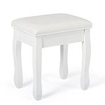 Mondeer Dressing Table Stool, White Soft Padded MDF Wood Vanity Stool Baroque Printing Stool, 41 x 30 x 45cm