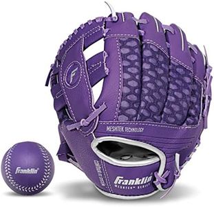 Franklin Sports Teeball Glove and Ball Set - Meshtek Teeball Glove and Foam Baseball - Purple/Silver - 9.5" Left Hand Throw, Purple/Chrome, (Model: 22809L)