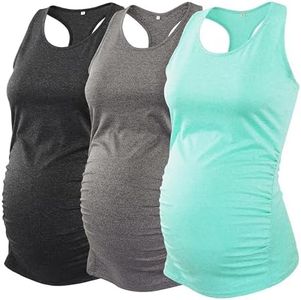 Ecavus 3PCS Women's Maternity Tank Tops Seamless Racerback Workout Athletic Yoga Tops Pregnancy T-Shirt