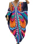 Bsubseach Plus Size Kaftan Cover Ups for Swimwear Women Cold Shoulder Swimsuit Cover Up Caftan Dress Colorful Butterfly