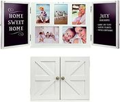 Excello Global Products Barndoor Wood Collage Picture Frame with 2 Magnetic Chalkboard Doors: Decor for Kitchen, Living Room, Bedroom, Office - White