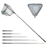 Telescopic Folding Fishing Landing Net, 1.9m Pole Collapsible Extensible Aluminum long Handle,Stainless Steel Triangular,For Bird Fish Catch,Aquarium,Ponds Floating Objects,Carp Trout (A)