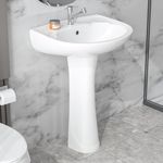 HOMLYLINK Pedestal Sink White 1 Hole, 20 x 17 Inch Bathroom Pedestal Sink, Small Bath Pedestal Sink Combo, Ceramic Pedestal Sink for Bathroom,1 Overflow Hole