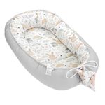 Babynest Cocoon Newborn 90 x 50 cm - Cuddle nest for Newborns Handmade Cuddly Baby nest Bed Made of Cotton Owl and Rabbit On Light Gray