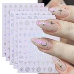 JMEOWIO 10 Sheets Moon Star Sun Nail Art Stickers Decals Self-Adhesive Silver Aurora Nail Supplies Nail Art Design Decoration Accessories