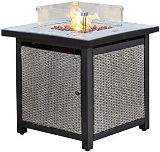 Teamson Home Outdoor Garden Rattan Propane Gas Fire Pit Table Burner, Smokeless Firepit Patio Furniture Heater with Glass Screen, Lava Rocks and Cover